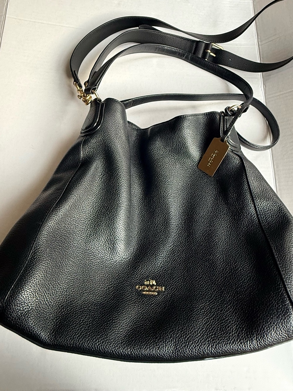 Coach Black Pebbled Leather Shoulder Hobo with Gold Hardware